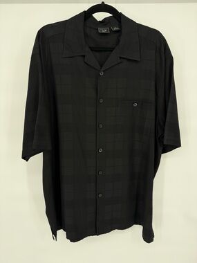 WF 100% Silk Short Sleeve Button Shirt Men XL Textured Check Pocket Casual Beach